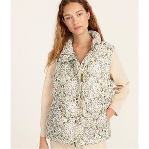 J. Crew Floral Puffer Vest - Green and White